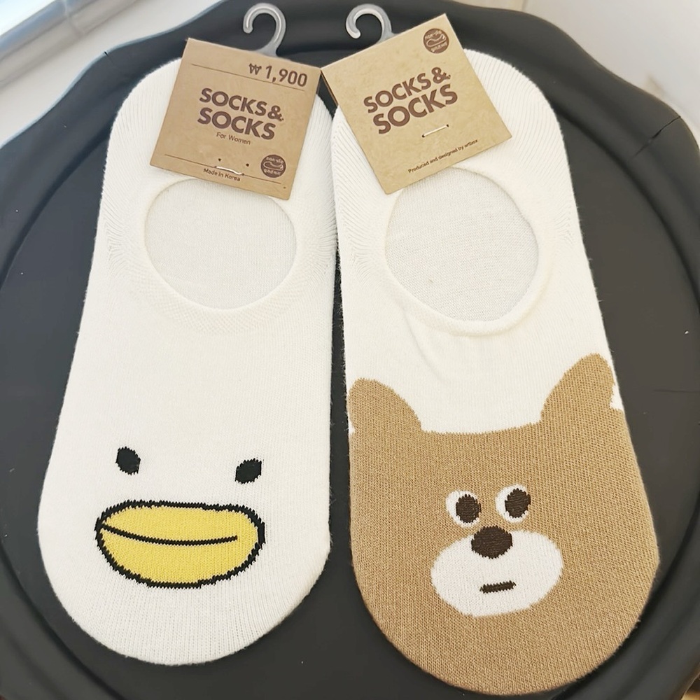 NEW set of 2 Korean ankle socks character duck bear